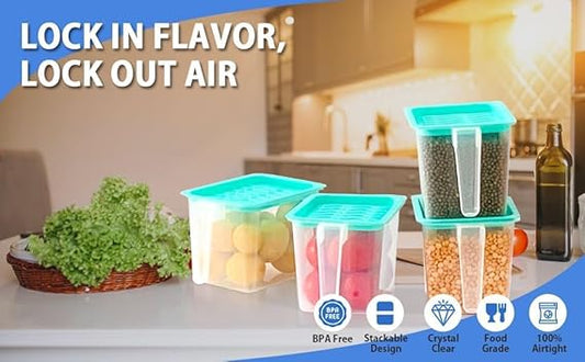 Fridge Storage Boxes Fridge Organizer with Handle & Airtight Lid ( set of 6 - 1000ml )